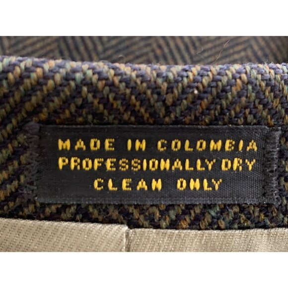 VTG 80s Oscar De La Renta Green Herringbone Wool Blazer 46R Colombia 8901 - Picture 4 of 12